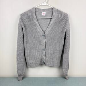 Wonder Nation Girls Knit Boxy V-Neck Gray Cardigan Sweater L 10-12